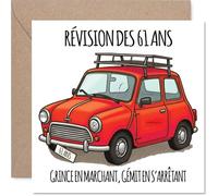 Stuff4 Drôle Carte d'Anniversaire 61 Ans, Enveloppe Incluse | Clin d'Œil Amusant sur le Temps Qui Passe, Voiture Rouge Illustrée et Jeux de Mots sur les 61 Ans, 145 mm Carré