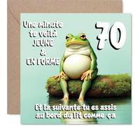 Stuff4 Drôle Carte d'Anniversaire 70 Ans - Clin d'Œil Plein d'Humour sur le Cap des 70 Ans - Grenouille Rigolote Assise au Bord du Lit - 145 mm Carré, Enveloppe Incluse