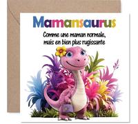 Stuff4 Drôle Carte d'Anniversaire pour Maman - Mamansaurus Unique et Drôle - Dinosaure Mignon aux Couleurs Vives, Fête des Mères - 145 mm Carré, Enveloppe Incluse