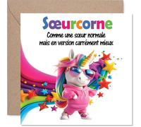 Stuff4 Drôle Carte d'Anniversaire pour Sœur, un Clin d'Œil Complice | Licorne Colorée et Étoiles Scintillantes pour Sœur Exceptionnelle, 145 mm Carré, Enveloppe Incluse