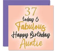 Stuff4 Fabuleuses cartes d'anniversaire de 37 ans pour tante - 37 Today & Fabulous - Carte d'anniversaire pour tante de la part de neveu, nièce, tante, 145 mm x 145 mm