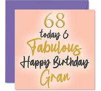 Stuff4 Fabuleuses cartes d'anniversaire de 68 ans pour grand-mère - 68 Today & Fabulous - Carte d'anniversaire pour grand-fille, petit-fils, grand-mère, 145 mm x 145 mm
