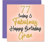 Stuff4 Fabuleuses cartes d'anniversaire pour grand-mère - 77 Today & Fabulous - Carte d'anniversaire pour grand-fille, petit-fils, grand-mère, 145 mm x 145 mm