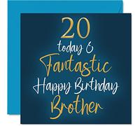 Stuff4 Fantastiques cartes d'anniversaire de 20 ans pour frère - 20 Today & Fantastic - Carte d'anniversaire pour frère de la part d'une sœur, cadeau d'anniversaire pour frère et sœur 145 mm x 145 mm