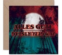 Stuff4 Herzliche Geburtstagskarte - Geheimnisvolle Geburtstagsstimmung - Mystischer Wald mit Großem Mond in Festlichem Design - 145 mm Quadratisch, Umschlag Inklusive