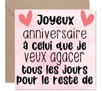 Stuff4 Humour Carte d'Anniversaire de Mariage, Enveloppe Incluse | Humour Taquin pour un Amour Complice, Cœurs Noirs sur Fond Rose Tendre, 145 mm Carré