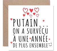 Stuff4 Humour Carte d'Anniversaire de Mariage, Enveloppe Incluse | Un an Ensemble et Toujours Debout, Cœurs Rouges et Message Audacieux, Saint-Valentin, 145 mm Carré