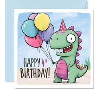 Stuff4 Jolie carte d'anniversaire pour 4e anniversaire avec un dinosaure
