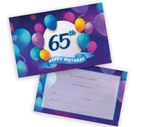 Stuff4 Lot de 20 invitations d'anniversaire pour 65e anniversaire pour hommes et femmes - Ballons joyeux - Invitations d'anniversaire pour adultes pour amis famille A6 avec enveloppes pliantes