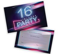 Stuff4 Lot de 20 invitations pour fête d'anniversaire 16 ans pour adolescents - Lumières néon disco - Invitations d'anniversaire pour garçons/filles A6 avec enveloppes pliantes