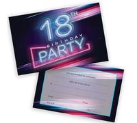 Stuff4 Lot de 28 invitations de fête d'anniversaire 18 ans pour hommes et femmes - Lumières néon disco - Invitations d'anniversaire pour adultes pour amis famille A6 avec enveloppes pliantes