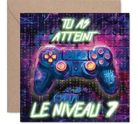 Stuff4 Ludique Carte d'Anniversaire 7 Ans, Enveloppe Incluse | Félicitations pour Avoir Atteint le Niveau 7, Manette de Jeu Vidéo Colorée et Ambiance Festive, 145 mm Carré