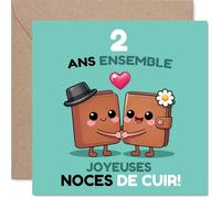 Stuff4 Mignonne Carte d'Anniversaire de Mariage 2 Ans - Deux Livres Amoureux Main dans la Main - Illustration Joyeuse sur Fond Coloré - 145 mm Carré, Enveloppe Incluse