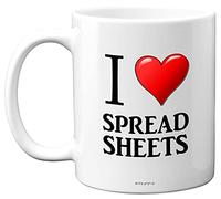 Stuff4 Mug humoristique « I Love Spreadsheets » - Tasse Excel - Tasse en forme de cœur - Cadeaux Exel - Amour des données - Tasses pour homme et femme au travail - Tasses à thé - 325 ml - Tasse en