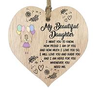 Stuff4 Plaque en bois à suspendre forme de cœur avec inscription « Beautiful Daughter » - Cadeau pour fille la part maman et papa clair femme, des parents, Noël inspirant