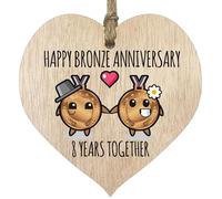 Stuff4 Plaque en Bois Clair pour 8e Anniversaire de Mariage - Cadeau pour Mari et Femme - 8 Ans Ensemble - Cœur en Bois Clair pour Homme et Femme