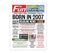 Stuff4 Poster de 18e anniversaire sans cadre - Journal Born In 2007 - Cadeau d'anniversaire pour homme et femme - 20,3 x 25,4 cm - Décoration de fête d'anniversaire pour homme et femme
