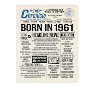 Stuff4 Poster de 64e anniversaire sans cadre - Journal Born In 1961 - Cadeau d'anniversaire pour homme et femme - Vintage rétro Back In 1961, 20,3 x 25,4 cm