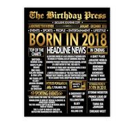 Stuff4 Poster doré 7e anniversaire sans cadre - Journal Golden Born In 2018 - Happy 7 Birthday pour garçons et filles - Cadeau rétro vintage Back In 2018, 20,3 x 25,4 cm