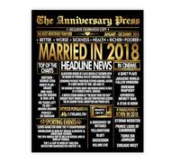 Stuff4 Poster doré 7e anniversaire sans cadre - Journal « Golden Married In 2018 » - Happy 7 Wedding Anniversary pour homme et femme - Cadeau vintage Back In 2018, 20,3 x 25,4 cm