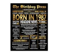Stuff4 Poster doré de 38e anniversaire sans cadre - Journal Golden Born In 1987 - Happy 38 Birthday pour homme et femme - Cadeau rétro vintage Back In 1987, 20,3 x 25,4 cm