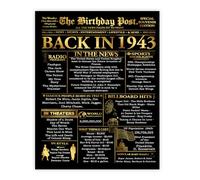 Stuff4 Poster doré de 82e anniversaire sans cadre - Journal Golden Born In 1943 - Happy 82 Birthday pour homme et femme - Cadeau rétro vintage Back In 1943, 20,3 x 25,4 cm