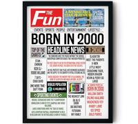 Stuff4 Poster encadré pour 25e anniversaire - Journal Born In 2000 - Cadeau d'anniversaire pour homme et femme - 20,3 x 25,4 cm - Décoration de fête d'anniversaire 2000