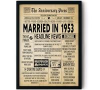 Stuff4 Poster encadré pour 72e anniversaire de mariage - Journal marié en 1953 - Happy 72 anniversaire de mariage pour homme et femme - Cadeau rétro vintage Back In 1953, 20,3 x 25,4 cm