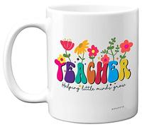 Stuff4 Tasse à café en céramique avec inscription « Thank You Teacher » « Helping Little Minds Grow » - 325 ml - Passe au lave-vaisselle