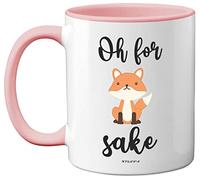 Stuff4 Tasse à saké « Oh for Fox » en céramique de 325 ml - Passe au lave-vaisselle - Tasse à poignée rose de qualité supérieure - Cadeau amusant pour les amis