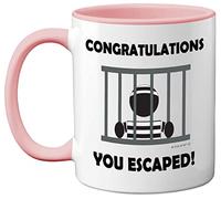 Stuff4 Tasse de félicitations pour homme ou femme - Cadeau amusant pour collègues, cadeau amusant pour homme et femme, cadeau de nouvel emploi, 325 ml en céramique rose de qualité supérieure