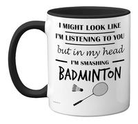 Stuff4 Tasse « In My Head » - Cadeau amusant pour les amateurs de badminton - 325 ml - En céramique de qualité supérieure - Passe au lave-vaisselle - Avec poignée noire