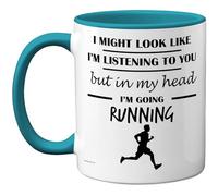 Stuff4 Tasse « In My Head » - Cadeau amusant pour les amateurs de course à pied, hommes et femmes - 325 ml - En céramique de qualité supérieure - Passe au lave-vaisselle - Tasse fantaisie bleu clair