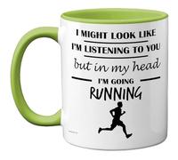 Stuff4 Tasse « In My Head » - Cadeau amusant pour les amateurs de course à pied, hommes et femmes - 325 ml - En céramique de qualité supérieure - Passe au lave-vaisselle - Tasse fantaisie avec poignée