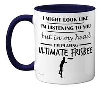 Stuff4 Tasse « In My Head » - Cadeau amusant pour les amateurs de frisbee ultime, hommes et femmes - 325 ml - En céramique de qualité supérieure - Passe au lave-vaisselle - Tasse fantaisie bleu marine