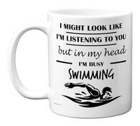 Stuff4 Tasse « In My Head » - Cadeau amusant pour les amateurs de natation - 325 ml - En céramique de qualité supérieure - Passe au lave-vaisselle - Tasse fantaisie avec poignée blanche