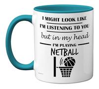 Stuff4 Tasse « In My Head » - Cadeau amusant pour les amateurs de netball - Pour homme et femme - 325 ml - En céramique de qualité supérieure - Passe au lave-vaisselle - Avec poignée bleu clair