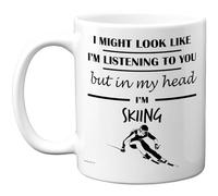 Stuff4 Tasse « In My Head » - Cadeau amusant pour les amateurs de ski - 325 ml - En céramique de qualité supérieure - Passe au lave-vaisselle - Tasse fantaisie avec poignée blanche