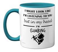 Stuff4 Tasse « In My Head » - Cadeau amusant pour les amateurs d'escalade - 325 ml - En céramique de qualité supérieure - Passe au lave-vaisselle - Avec poignée bleu clair