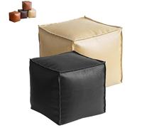 Stuffable Cushion Bag Leather, 2025 New Stuffable Cushion Bag, Unstuffed Pouf Ottomans, 16 Inch Multi-Functional Floor Footrest Cushions Storage Solution for Living Rooms Bedrooms (Black+Beige)