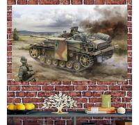 StuG III Ausf.G Poster de char de combat allemand et imprimé drapeau vintage panzer militaire œuvre d'art tapisserie murale bannière décorative pour affichage intérieur, facile à accrocher et à