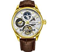 Stuhrling Montre analogique Squelette Original pour Homme, Montre-Bracelet mécanique Automatique, plaquée Or/Acier Inoxydable, Bracelet en Cuir de Veau véritable.