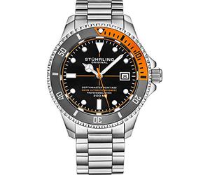 Stuhrling Montre de plongée DEPTHMASTER en Acier Inoxydable Automatique 200 mètres résistant à l'eau, Bracelet brossé et biseauté avec Fermoir de sécurité pour plongeurs et Couronne vissée