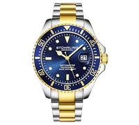 Stuhrling Montre de plongée Original pour Homme, modèle Pro Diver, boîtier de 42 mm, Cadran Bleu, Bracelet en Acier Inoxydable argenté.