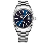 Stuhrling Original Datemaster Montre à quartz pour homme - Mouvement à quartz japonais, bracelet en acier inoxydable, cadran Sunray, aiguilles lumineuses, fenêtre de date, étanche jusqu'à 100 m, bleu