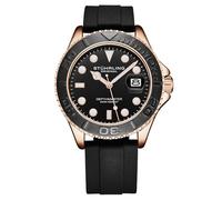 Stuhrling Original Depthmaster - 4072 - Montre Homme Sport Dive - 42mm - Mouvement Quartz - Lunette Rotative - Bracelet Silicone, Noir/or rose