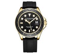 Stuhrling Original Depthmaster - 4072 - Montre Homme Sport Dive - 42mm - Mouvement Quartz - Lunette Rotative - Bracelet Silicone, noir/or