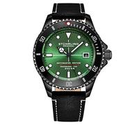 Stuhrling Original Depthmaster Montre de plongée automatique pour homme en acier inoxydable étanche jusqu'à 200 m 42 mm avec couronne vissée et bracelet en cuir véritable Vert, vert, Montre de plongée
