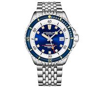 Stuhrling Original Depthmaster Radiance Montre de plongée automatique suisse Boîtier en acier inoxydable avec lunette unidirectionnelle rotative et bracelet en métal perlé en acier inoxydable Étanche