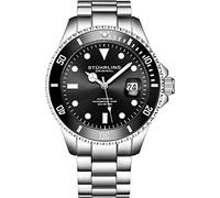 Stuhrling Original Édition Limitée pour Homme Montre de Plongée à Cadran Noir Foncé à Mouvement Automatique 200M Résistant Bracelet en Acier Inoxydable Massif Montre de Sport à Couronne Vissée
